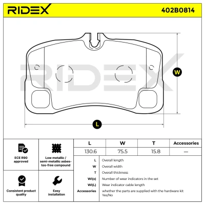 402B0814 RIDEX Комплект тормозных колодок, дисковый тормоз (фото 10)