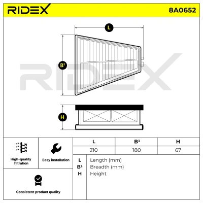 8A0652 RIDEX Воздушный фильтр (фото 6)