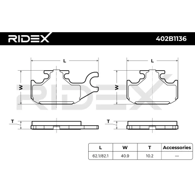 402B1136 RIDEX Комплект тормозных колодок, дисковый тормоз (фото 7)