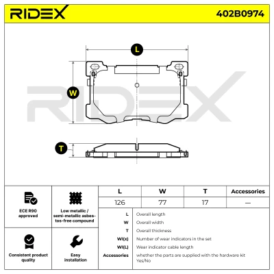 402B0974 RIDEX Комплект тормозных колодок, дисковый тормоз (фото 6)