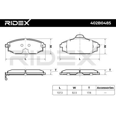 402B0485 RIDEX Комплект тормозных колодок, дисковый тормоз (фото 4)