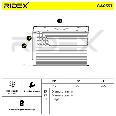 8A0391 RIDEX Воздушный фильтр (фото 6)