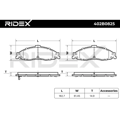 402B0825 RIDEX Комплект тормозных колодок, дисковый тормоз (фото 10)