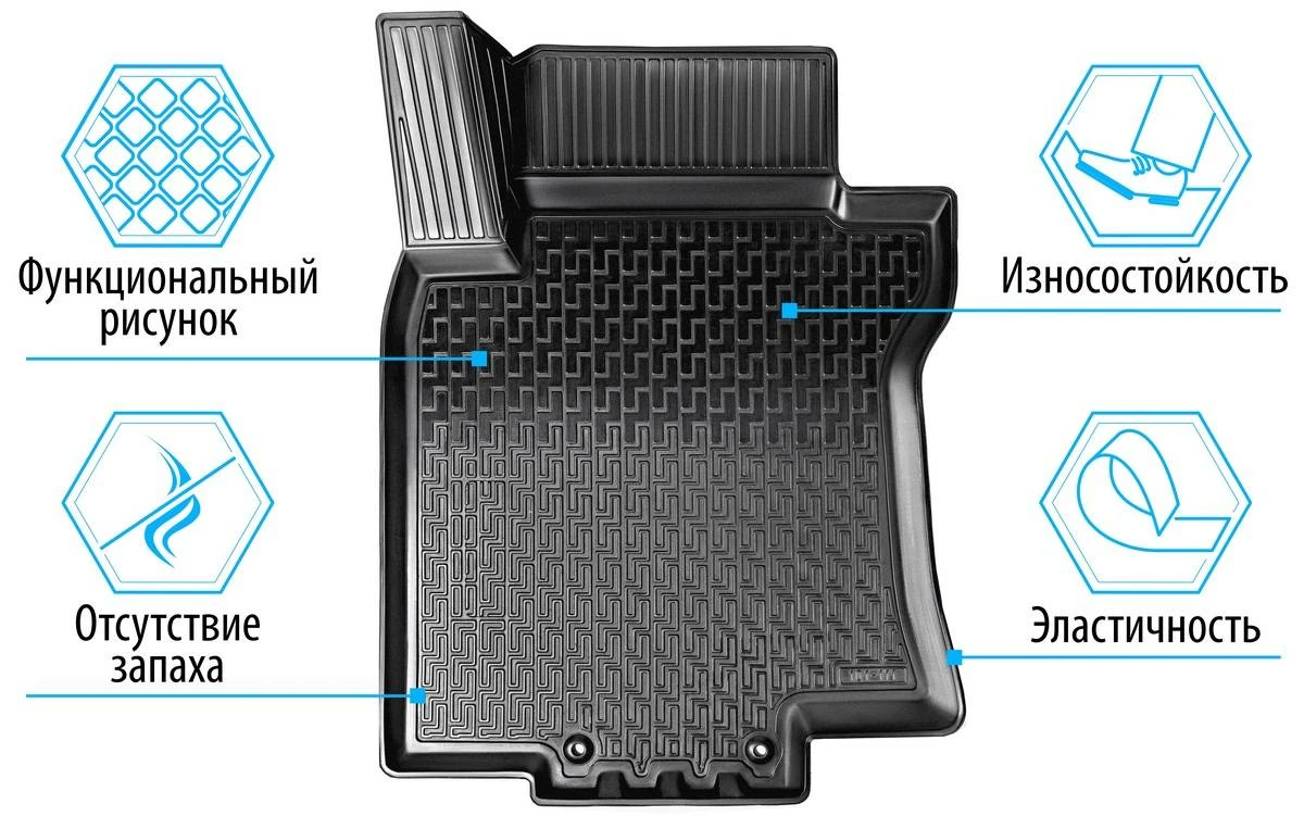 15104001 RIVAL Комплект автомобильных ковриков Skoda Superb 2008-2015, полиуретан, низкий борт, 5 предметов, крепеж для передних ковров (фото 11)