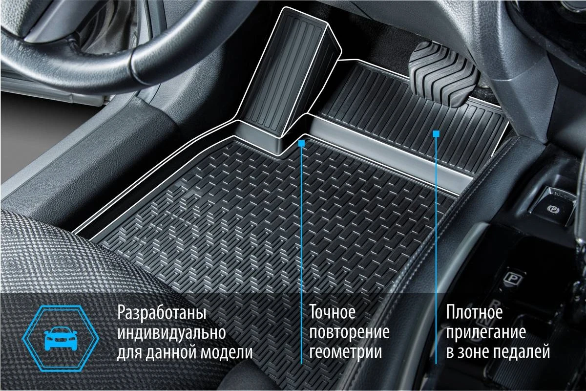 15104001 RIVAL Комплект автомобильных ковриков Skoda Superb 2008-2015, полиуретан, низкий борт, 5 предметов, крепеж для передних ковров (фото 18)