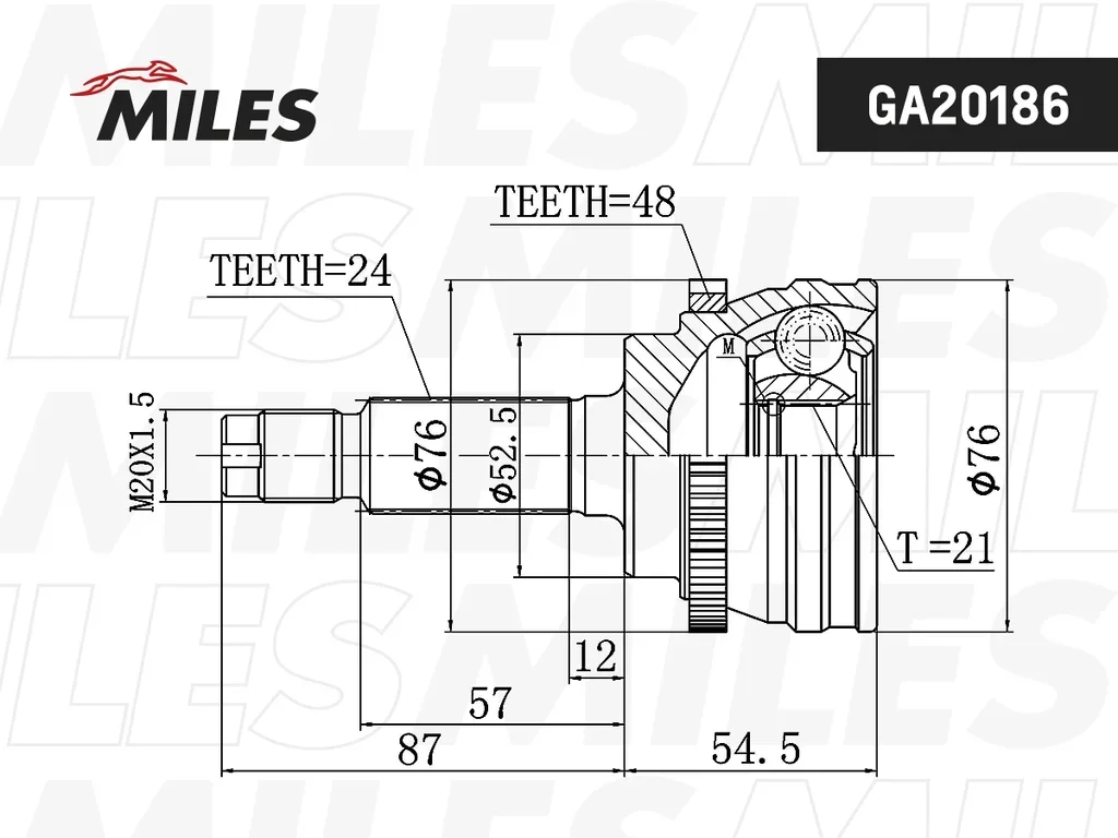 GA20186 MILES Шарнирный комплект, приводной вал (фото 3)