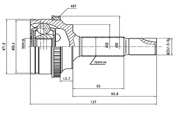 AW1510059A AYWIPARTS Шрус наружний (со стороны колеса) (фото 1)