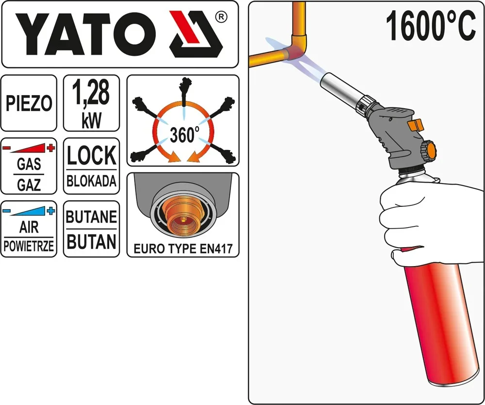 YT-36709 YATO Газ. горелка - насадка на баллон с газом (фото 2)