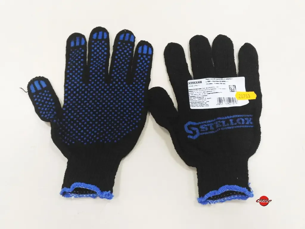 69-99903-SX STELLOX Перчатки х/б с покрытием ПВХ размер 9 (7,5 класс вязки, 4 нити, черные, синие) (фото 1)