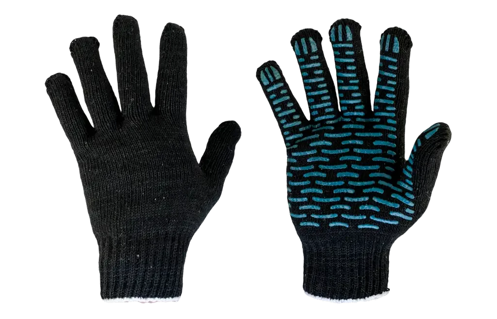 PROFI-5/7.5 GLOVERS Перчатки трикотажные min заказ 10 пар, с ПВХ покрытием Точка, из 5-ти нитей, 7,5 кл, длина перчаток - 22 см, черный цвет пряжи (фото 1)