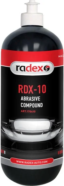 RAD170410 RADEX Полироль RDX-10, быстро удаляет риску от наждачной бумаги Р1500-Р2000 или более мелкие следы, использовать с полировальным кругом повышенной жесткости, 1 л (фото 1)