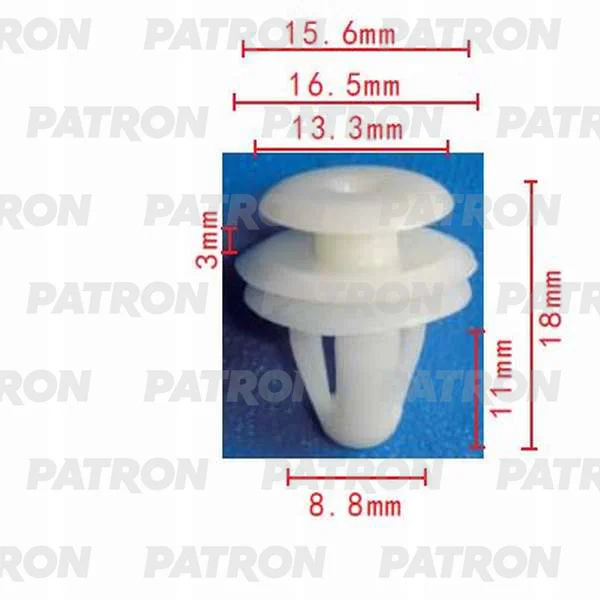 P37-0011 PATRON Клипса пластмассовая Lexus, Mitsubishi, Subaru, Toyota применяемость: внутренняя отделка, отделка дверей, дверь - панель (фото 1)