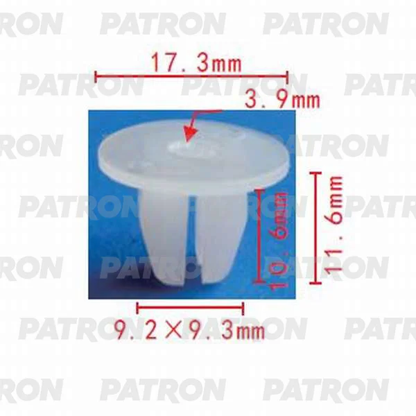 P37-0014 PATRON Фиксатор пластиковый зажимной (серый) Lexus, Subaru, Toyota применяемость: брызговики, внутренняя отделка (фото 1)