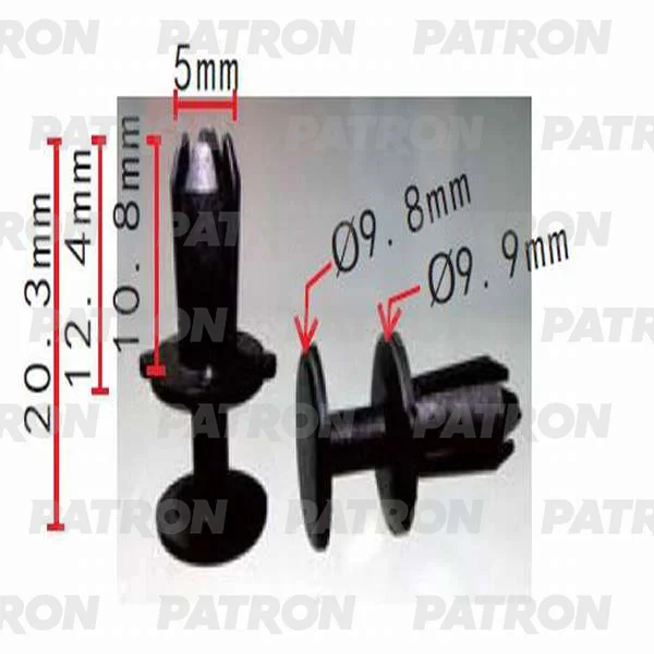 P37-0203 PATRON Клипса пластмассовая Audi, Bentley, Porsche, Seat, Skoda, Volkswagen применяемость: бампер, решётки, подкапотное пространство, радиатор (фото 1)