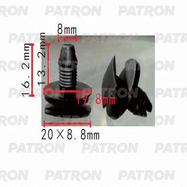 P37-0214 PATRON Клипса пластмассовая Citroen, Peugeot, Renault применяемость: брызговики, подкрылок, бампер (фото 1)