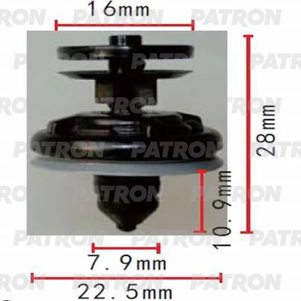 P37-0255 PATRON Клипса пластмассовая Audi, Seat, Skoda, Volkswagen применяемость: внутренняя отделка - двери (фото 1)