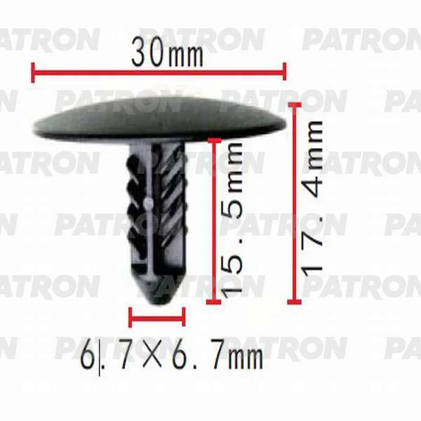 P37-0545 PATRON Клипса пластмассовая Chevrolet,Daewoo,GM,Opel применяемость: капот, уплотнители, фиксаторы, шумоизоляция. (фото 1)