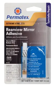 81840 PERMATEX Клей для ремонта стекла набор для вклейки зеркал заднего вида Rearview Mirror Adhesive в блистере: клей в пипетке + салфетка-активатор, одобрен GM, Chrysler, Ford, 9 мл (фото 1)