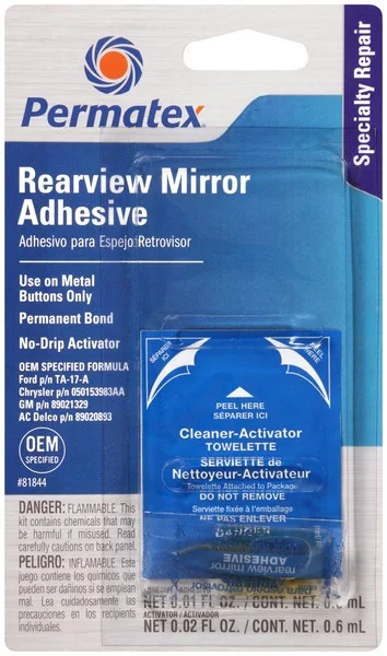 81844 PERMATEX Клей набор для вклейки зеркал заднего вида Rearview Mirror Adhesive: клей в блистере + салфетка-активатор, одобрен GM, Chrysler, Ford, 9 мл (фото 1)