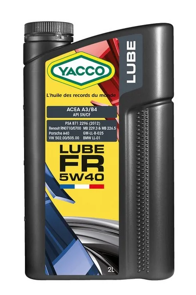 YACCO 5W40 LUBE FR/2 YACCO Масло моторное синтетическое 2 л - ACEA A3/B4,API SN/CF,BMW LL-01,GM-LL-B025,MB 229.3/MB 226.5,PORSCHE A40,VW 502.00/505.00 PSA B71 2296 (2012) ,RN0710 & RN 0700 (фото 1)