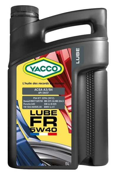 YACCO 5W40 LUBE FR/5 YACCO Масло моторное синтетическое 5 л - ACEA A3/B4,API SN/CF,BMW LL-01,GM-LL-B025,MB 229.3/MB 226.5,PORSCHE A40,VW 502.00/505.00 PSA B71 2296 (2012) ,RN0710 & RN 0700 (фото 1)