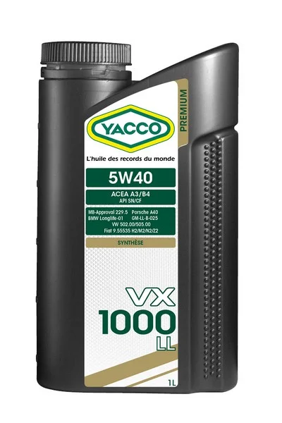 YACCO 5W40 VX 1000 LL/1 YACCO Масло моторное синтетическое 1 л - ACEA A3/B4,API CF,9.55535-H2/M2/N2/Z2,GM-LL-B025,RN 0710/0700,PSA B712296 API SN,BMW LL-01,MB-Approval 229.5,PORSCHE A40,VW 502.00/505.00 (фото 1)