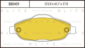 BB0409 BLITZ Колодки тормозные дисковые PEUGEOT 308/CC/SW 07->PEUGEOT 3008 09-> (фото 1)