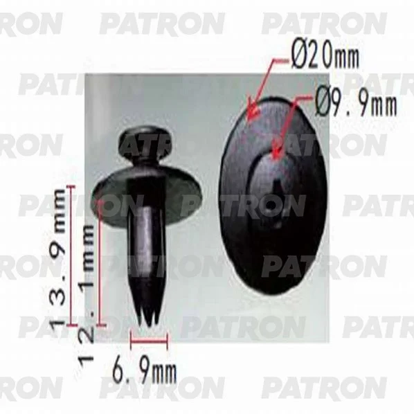 P37-1199 PATRON Клипса пластмассовая Subaru применяемость: подкрылки, защита, бампер, крылья (фото 1)