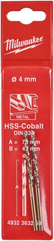 4932363258 MILWAUKEE Сверло по металлу 4,0х43х75 мм 2 штуки HSS-Co (фото 1)