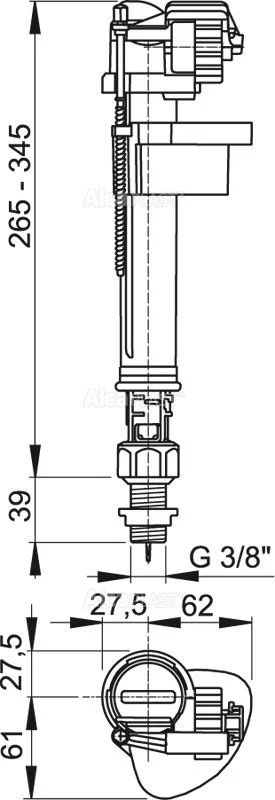 A18 3/8 Alcaplast Впускной механизм с нижней подводкой и металлической резьбой 3/8 (фото 1)