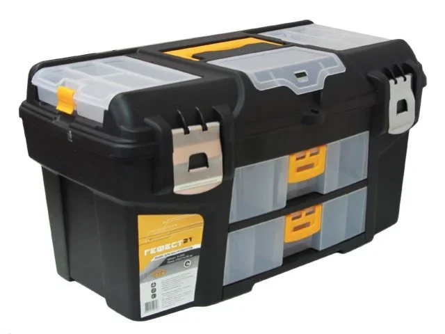 М2945 IDEA Ящик для инструмента пластмассовый ГЕФЕСТ 21 с 2 консолями и коробками металлические замки (фото 1)