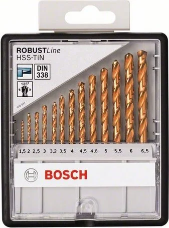 2607010539 BOSCH Набор сверл по металлу 1,5 - 6,5 мм HSS-TiN 13 штук Robust Line (фото 2)