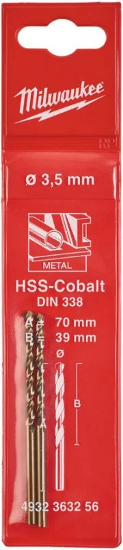 4932363256 MILWAUKEE Сверло по металлу 3,5х39х70 мм 2 штуки HSS-Co (фото 1)