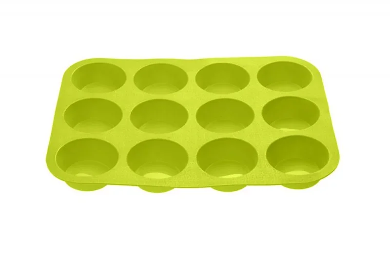 20-018713 PERFECTO LINEA Форма для выпечки силиконовая прямоугольная на 12 кексов 33х25х3 см зеленая (фото 1)