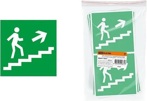 SQ0817-0047 TDM Знак-наклейка Направление к эвакуационному выходу по лестнице направо вверх 150х150 мм (фото 1)