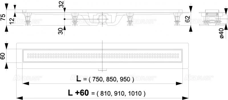 APZ9-950M Alcaplast Водоотводящий желоб с порогами для перфорированной решетки Simple (фото 1)