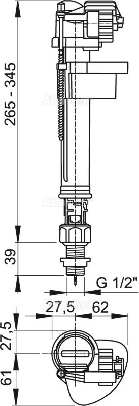 A18 1/2 Alcaplast Впускной механизм с нижней подводкой и металлической резьбой 1/2 (фото 1)
