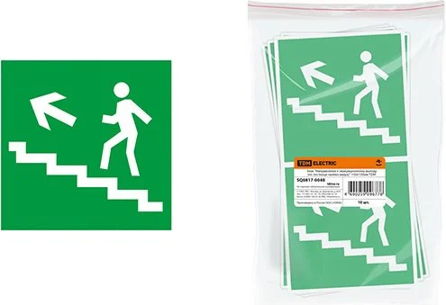 SQ0817-0048 TDM Знак-наклейка Направление к эвакуационному выходу по лестнице налево вверх 150х150 мм (фото 1)