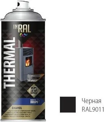 26-7-4-003 INRAL Эмаль аэрозольная термостойкая силиконовая черный 9011 Thermal Enamel 400 мл (фото 1)