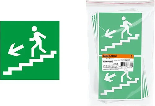 SQ0817-0046 TDM Знак-наклейка Направление к эвакуационному выходу по лестнице налево вниз 150х150 мм (фото 1)