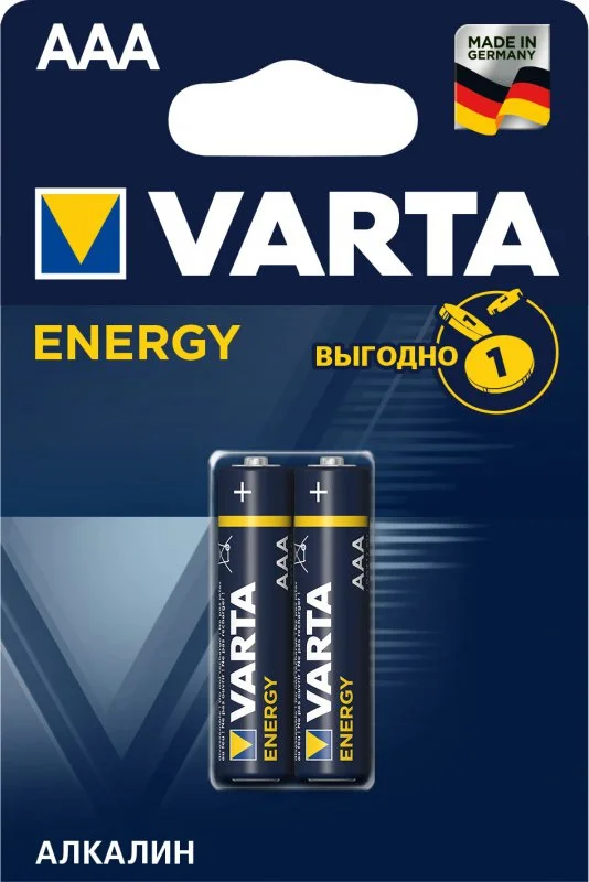 04103213412 VARTA Батарейка AAА Energy 1,5 V алкалиновая 2 штуки (фото 1)