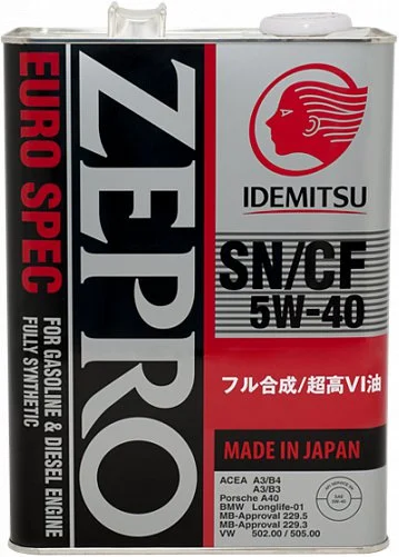1849041 IDEMITSU Моторное масло 5W40 синтетическое Zepro Euro Spec SN/СF 4 л (фото 1)