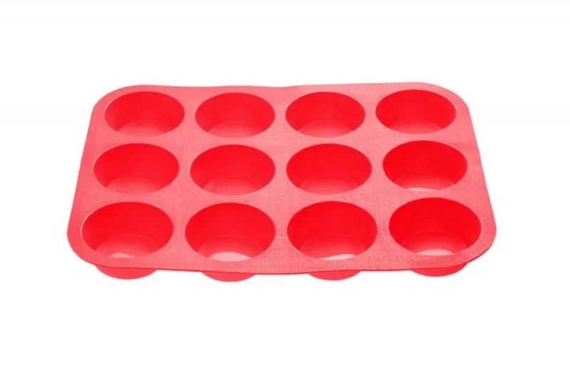 20-018715 PERFECTO LINEA Форма для выпечки силиконовая прямоугольная на 12 кексов 33х25х3 см красная (фото 1)