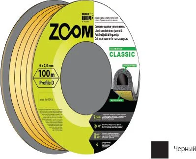 02-2-4-102 ZOOM Уплотнитель тип D черный Classic 100 м (фото 1)