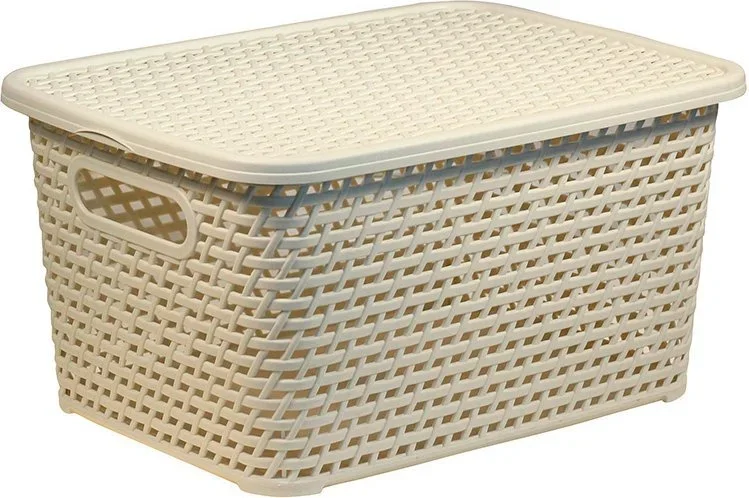 М2375 IDEA Коробка для хранения вещей пластиковая 370х280х190 мм Ротанг белая (фото 1)