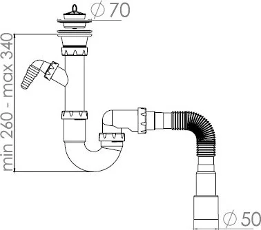 1122 NOVA Сифон для кухни прямоточный с выпуском 70 мм с гибкой трубой 1 1/2" - 40/50 мм (фото 2)
