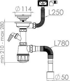 1047 NOVA Сифон для кухни с прямоугольным переливом выпуск 3 1/2 с гибкой трубой 1 1/2" - 40/50 мм (фото 2)