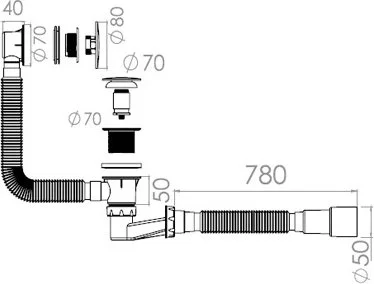 1542 NOVA Сифон для ванны click/clack с гибкой трубой 1 1/2" - 40/50 мм (фото 2)
