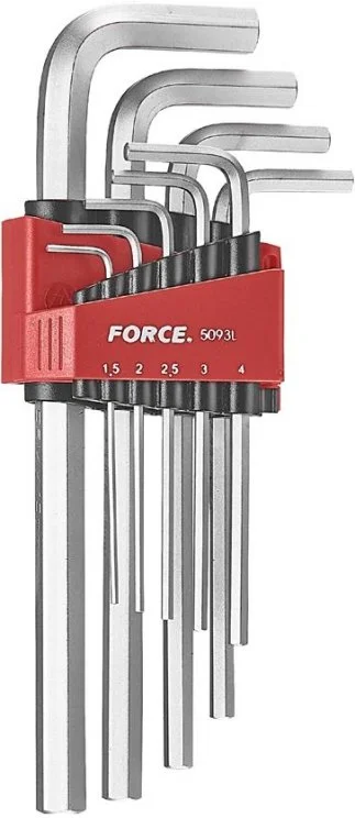 5093L FORCE Набор ключей шестигранных 1.5-10 мм Г-образных удлинённых 9 предметов (фото 1)
