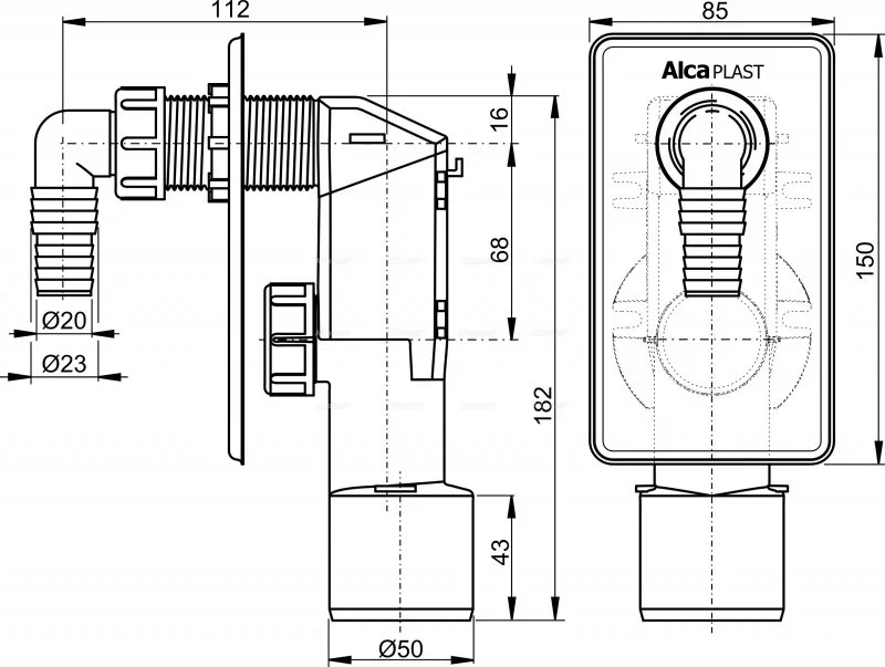 APS3 Alcaplast Сифон для стиральной машины под штукатурку хромированный (фото 2)